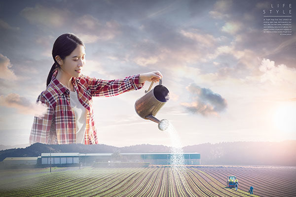 农场浇水生活主题创意海报模板