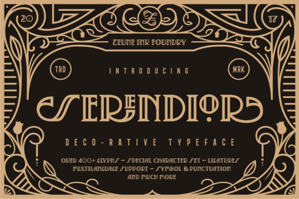20世纪20年代装饰艺术英文字体&amp;纹理 Serendior | Font &amp; Seamless Patterns