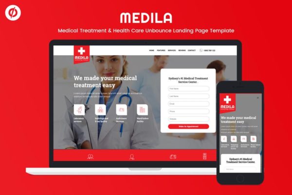 医药&amp;健康护理网站着陆页CMS模板素材中国精选 Medila &#8211; Medical &amp; Health Care Unbounce Template