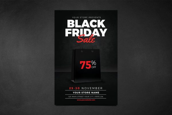高逼格酷黑设计风格黒五海淘节打折广告海报设计模板 Black Friday Flyer