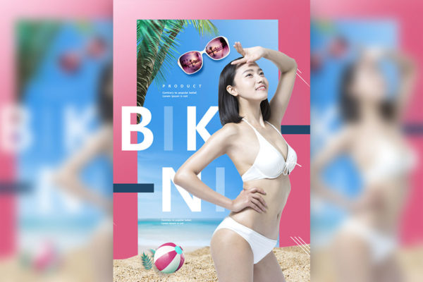 夏季海滩聚会性感比基尼主题海报设计