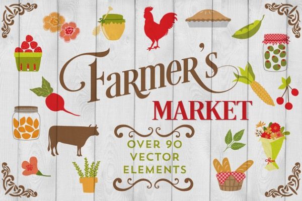 现代农贸市场剪贴画素材 Modern Farmers Market Graphics