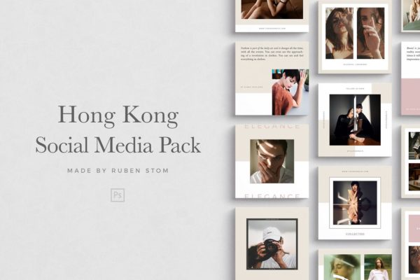时尚模特肖像摄影社交媒体贴图模板素材天下精选 Hong Kong Social Media Pack