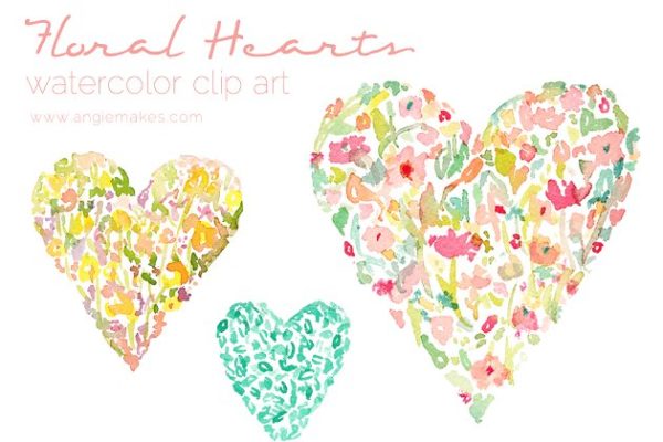 水彩花卉心形图形图案 Watercolor Floral Hearts