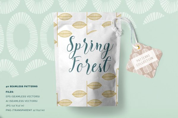 春天森林无缝图案纹理 Spring Forest Seamless Patterns