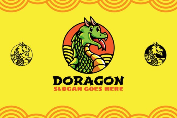 可爱龙卡通形象Logo设计16设计网精选模板 Doragon Mascot Logo