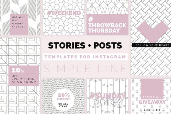 极简主义Instagram几何线条故事贴图模板16图库精选 Minimal Instagram Pack