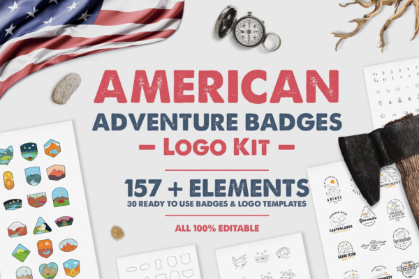 美国探险徽章Logo标志设计套装 American Adventure Badges Logo Kit