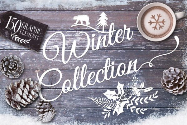 冬天圣诞节水彩设计元素（剪贴画、纹理&amp;贺卡模板） Watercolor Winter collection