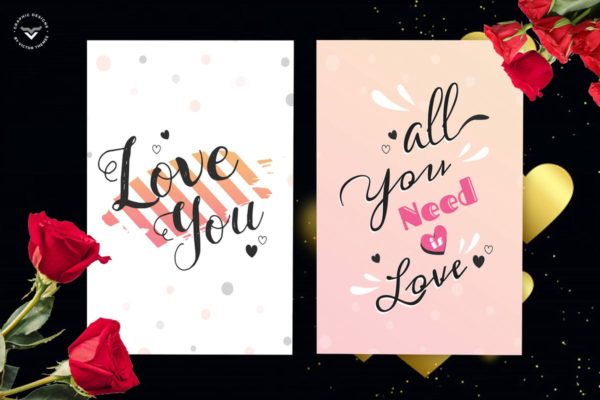 粉色系情人节贺卡设计PSD模板 Valentines Day Greeting Card Template