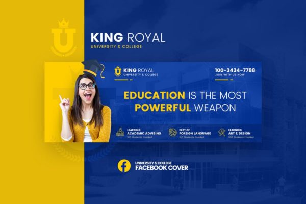 大学招生社交宣传素材中国精选广告模板 KingRoyal &#8211; University Facebook Cover Template
