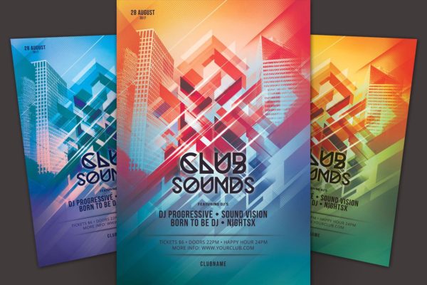 舞厅夜店宣传海报设计模板 Club Sounds Flyer Template