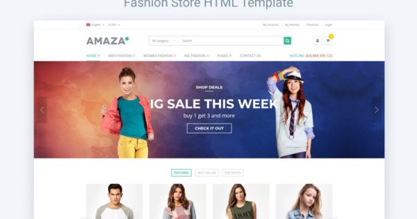 时尚潮牌服饰网上商城设计HTML网站模板素材天下精选 Amaza &#8211; Fashion Store HTML Template