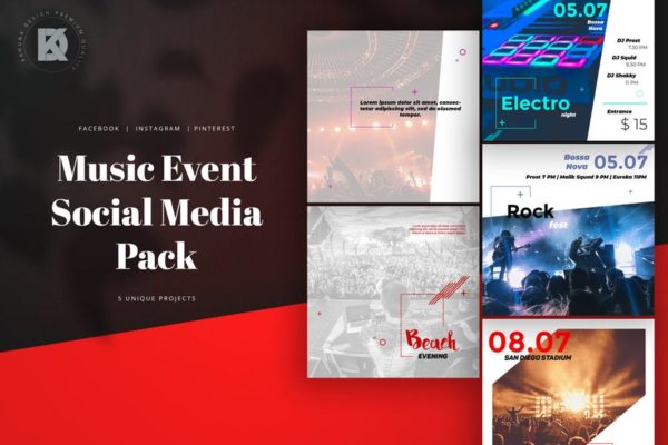 音乐活动社交宣传16图库精选广告模板素材 Music Event Social Media Pack