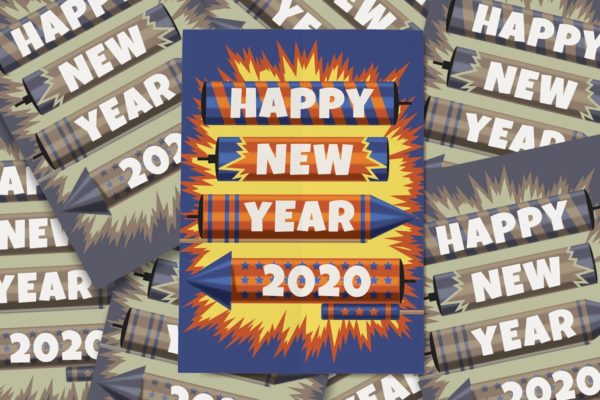 烟花图案新年主题海报传单模板 New Year Fireworks Flyer