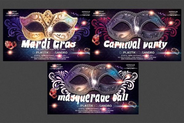 嘉年华狂欢节派对传单模板 Carnival-Mardi Gras Party Flyer Temp
