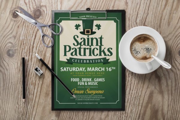 圣帕特里克节活动传单PSD模板 Saint Patricks Day Flyer