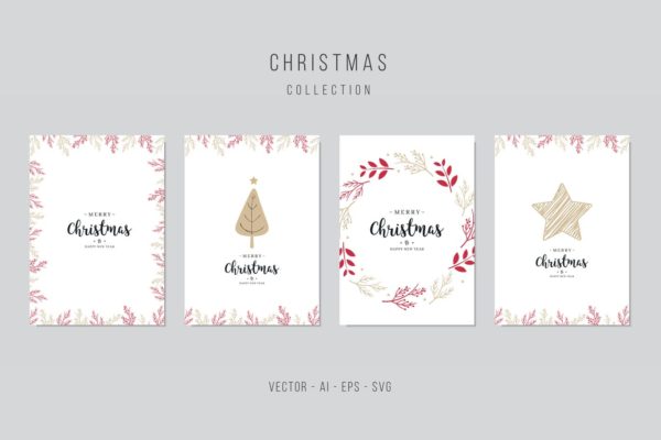 圣诞贺卡矢量设计模板素材v6 Christmas Vector Card Set. vol.6
