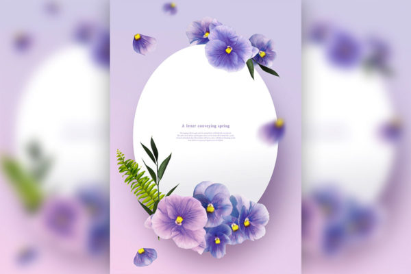 紫色三色堇-春天花卉主题海报/贺卡/信纸设计psd素材