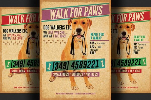 小狗宠物传单海报模板2 Dog Walkers Flyer Template 2