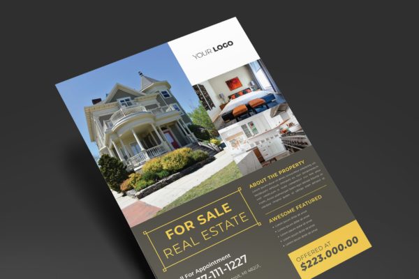房地产中介宣传单设计模板 Elegant Real Estate Flyer