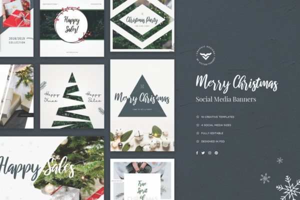 圣诞节自媒体推广Banner设计模板16图库精选素材 Christmas Social Media Banners