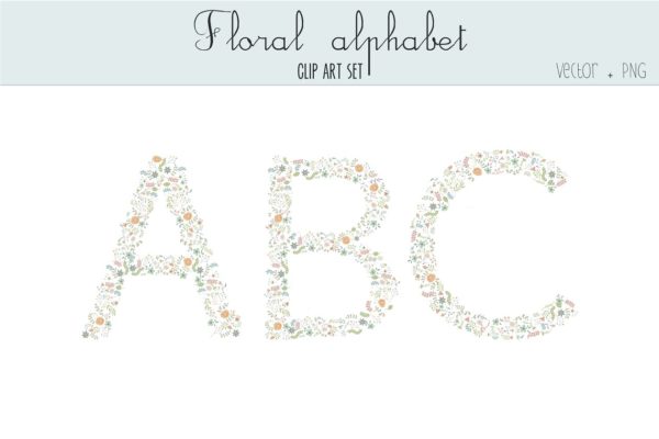 漂亮的手绘水彩花卉字母表剪贴画 Floral alphabet clip art