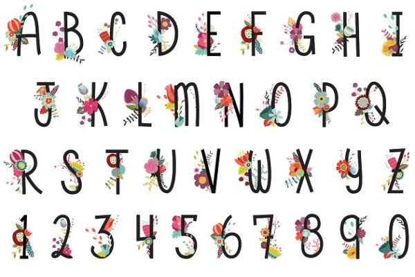 漂亮的手绘花卉字母&amp;数字 Floral Letters &amp; Numbers Vector, PNG