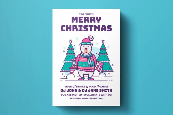 圣诞节音乐/美食/游戏活动派对海报传单设计模板 Christmas Flyer Template
