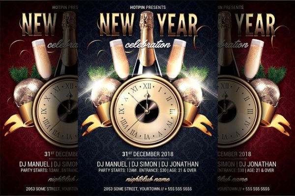 跨年夜新年晚会宣传传单模板 New Year Party Flyer Template