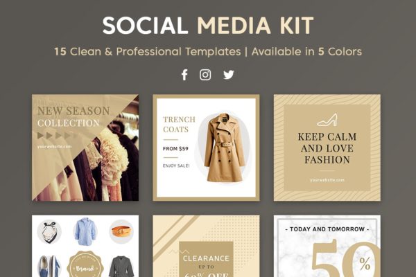时尚服装商城社交推广设计模板16设计网精选素材 Social Media Kit