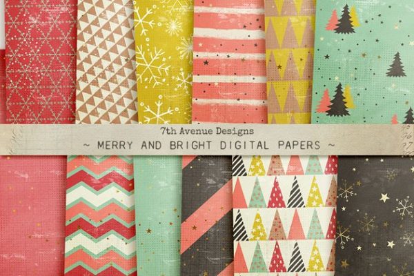 快乐圣诞主题星星亮片元素纸张纹理 Merry and Bright Digital Papers