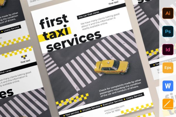 出租车/网约车公司宣传海报设计模板 Taxi Services Poster