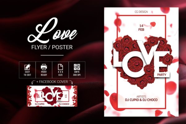 爱情情人节主题创意海报模板设计 Love Flyer
