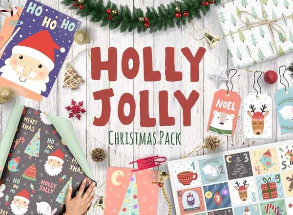 可爱的卡通圣诞节矢量无缝背景元素打包下载 Holly Jolly Christmas Pack [ai.png]