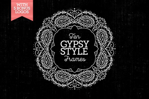 10个亚洲吉普赛风格的几何装饰框架 10 Gypsy-Style Frames &amp; 5Bonus Logos