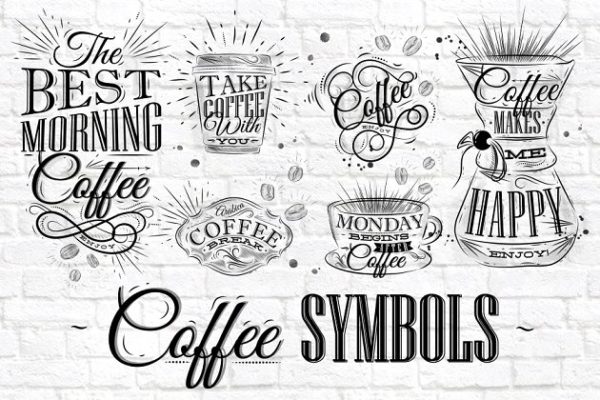 手绘咖啡符号插画 Coffee Symbols