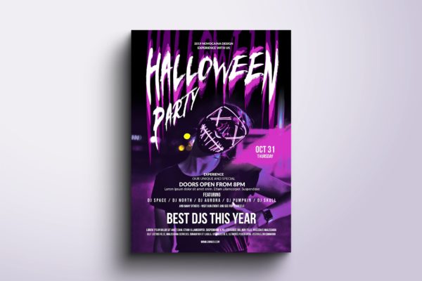 万圣节迷幻音乐深夜派对活动海报设计模板v3 Halloween Party Poster &amp; Flyer v3