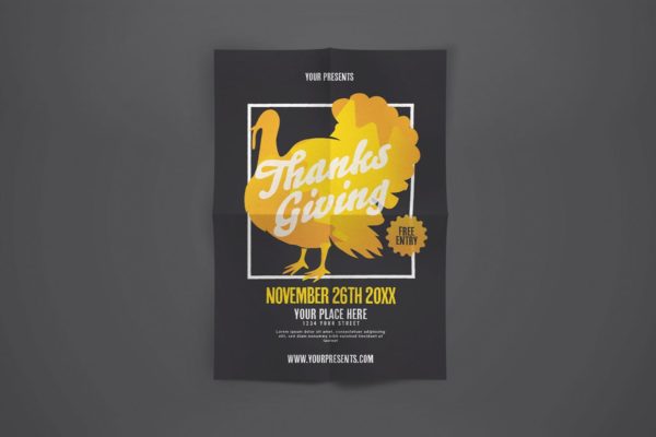 手绘设计风感恩节晚宴活动海报传单模板 Thanksgiving Party Flyer
