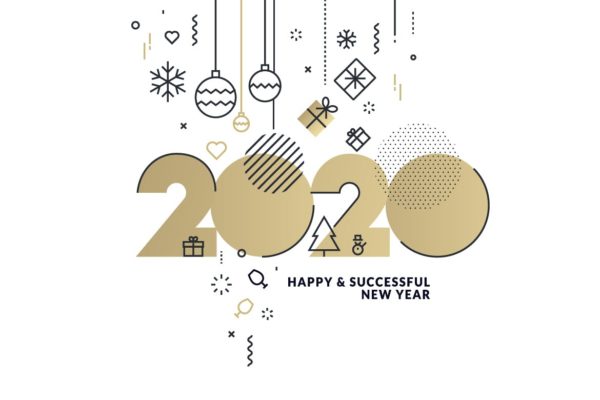 圣诞节&amp;2020年新年主题创意数字矢量插画设计素材v1 Happy New Year 2020 business greeting card