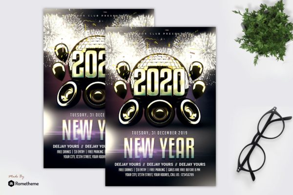2020年新年主题音乐派对海报传单素材中国精选PSD模板 New Year Flyer MR