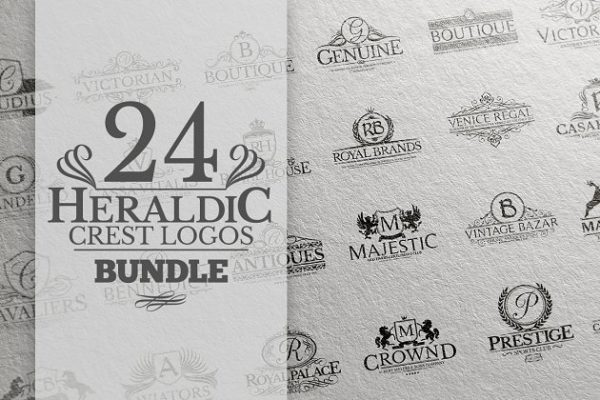 24款复古徽章纹章Logo模板 24 Heraldic Crest Logos Bundle
