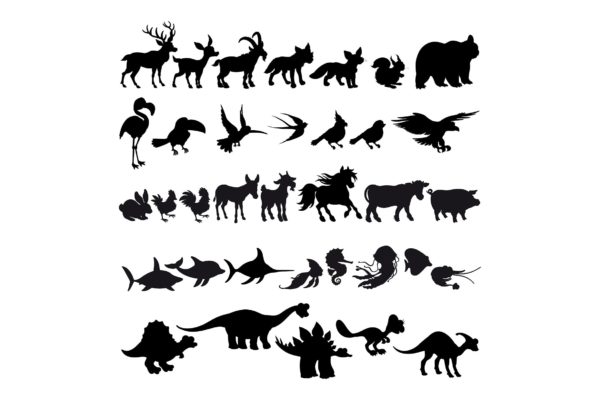 卡通动物剪影矢量插画16素材网精选素材 Silhouettes of Cartoon Animals