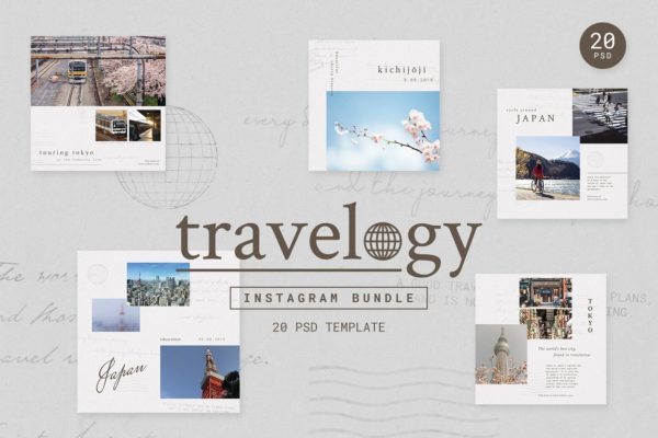旅行日志Ins贴图模板16设计网精选合集 Instagram Bundle &#8211; TRAVELOGY
