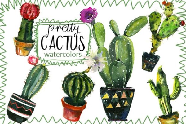 仙人掌水彩剪贴画 Pretty Cactus Watercolor Clipart Set
