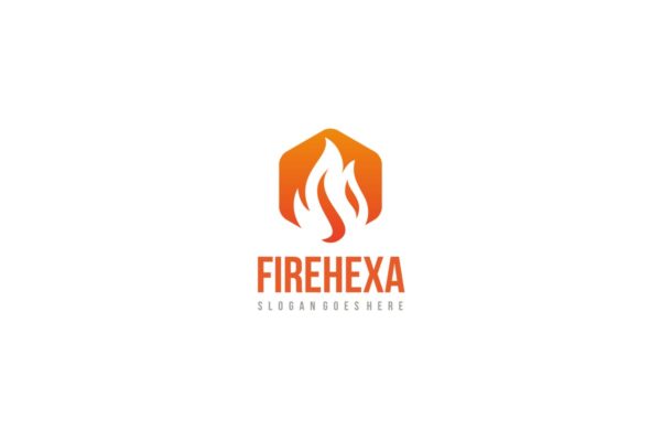 六边形火焰企业创意Logo设计模板 Fire Hexagon Logo