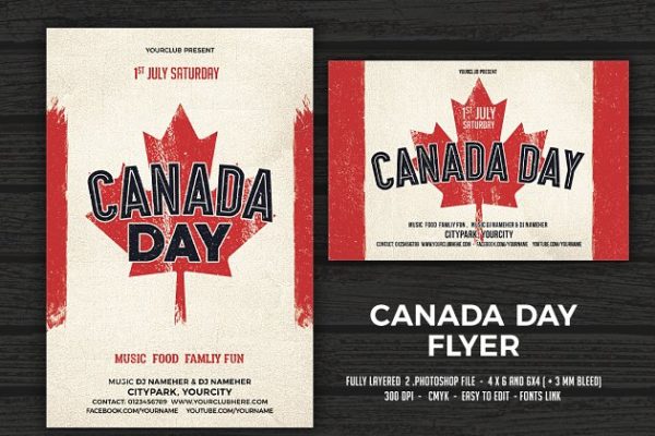 加拿大日宣传单模板 Canada Day Fl