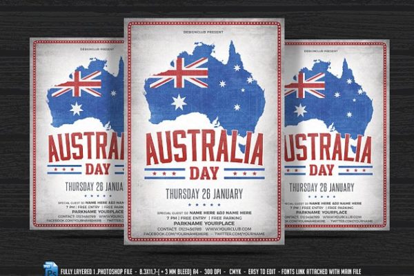 澳大利亚纪念日活动海报传单模板 Australia day Flyer