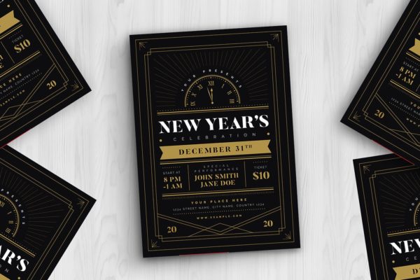 高端奢华排版风格新年主题活动海报传单模板 New Year Flyer