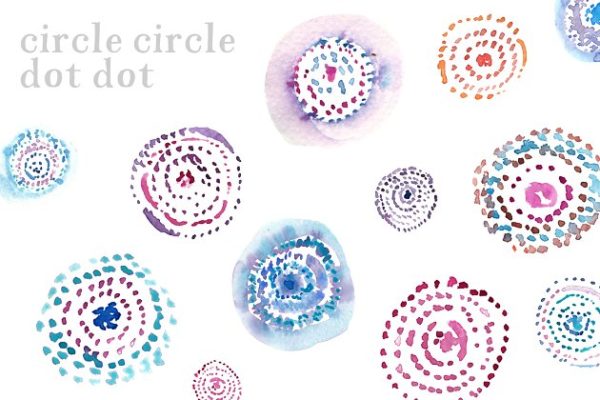 手绘水彩圆点艺术剪贴画合集 Watercolor Circles and Dots Clip Art